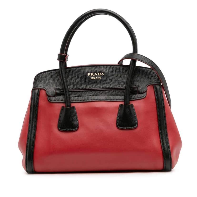 Prada Bicolor Saffiano and City Calf Tote Red Leather Fair condition - Front View