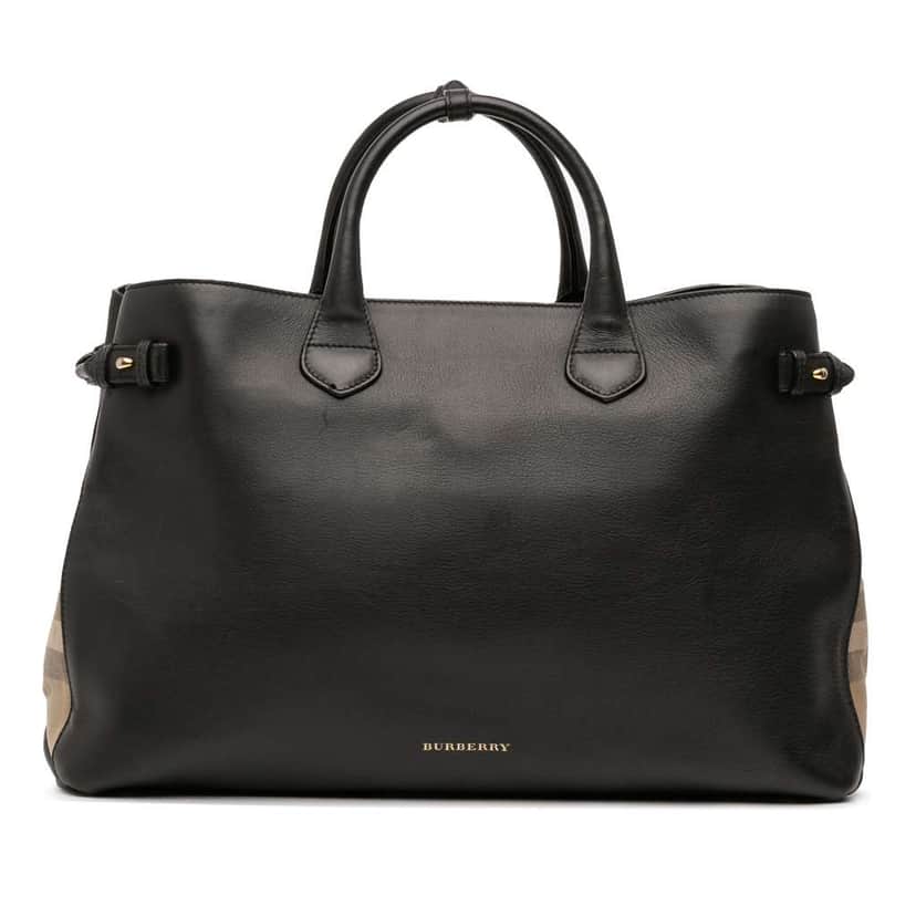 Burberry Large Leather and House Check Banner Satchel Black Leather Good condition - Front View