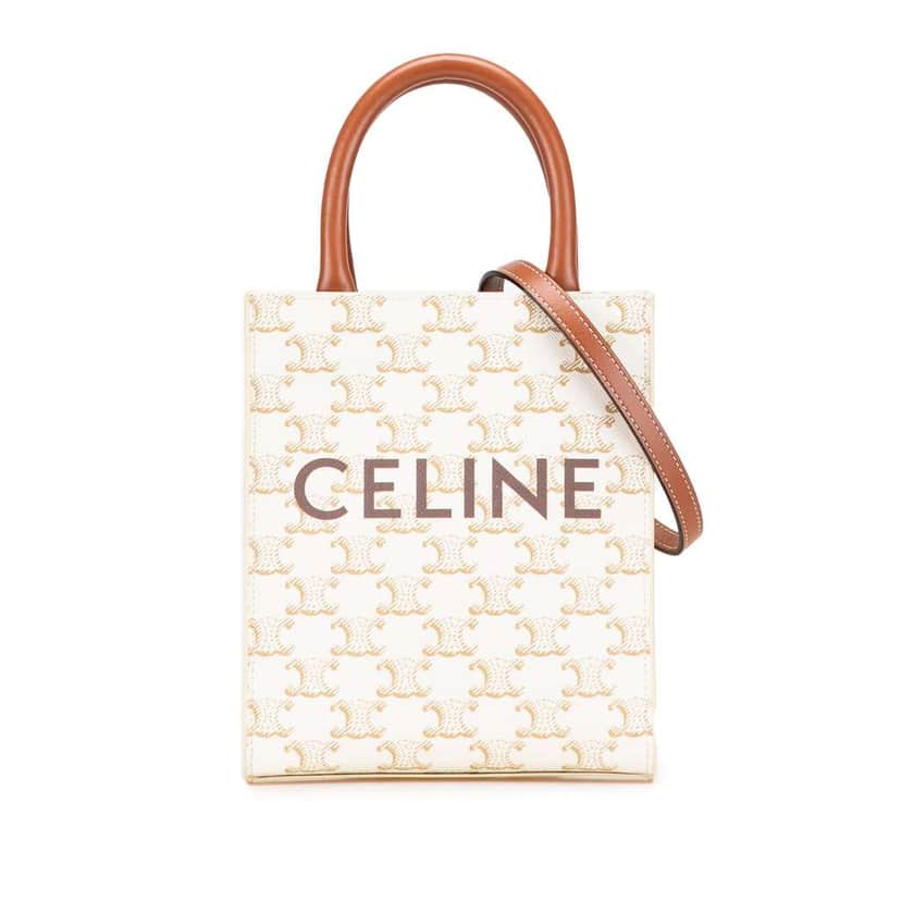 Celine Mini Triomphe Coated Canvas Vertical Cabas Satchel White Canvas Good condition - Front View