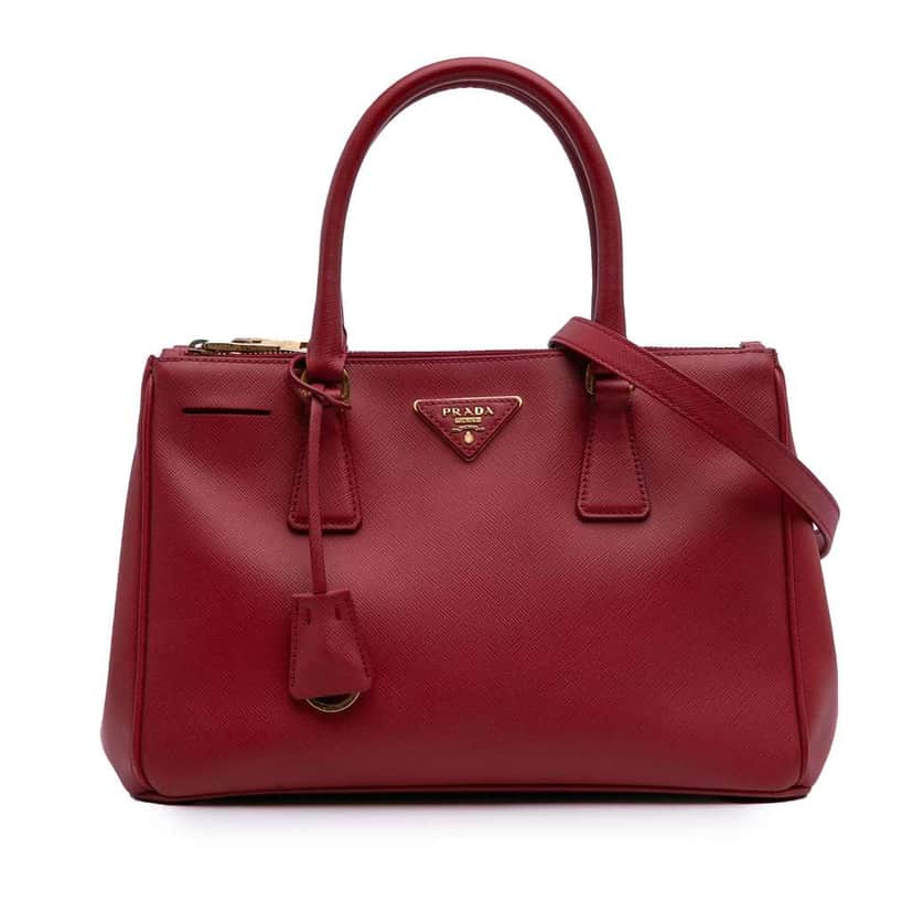 Prada Small Saffiano Lux Galleria Double Zip Satchel Red Leather Good condition - Front View