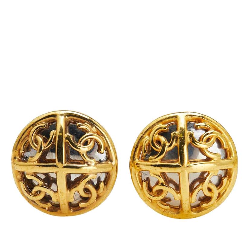 Chanel Gold Plated and Silver Plated CC Round Clip On Earrings Gold Metal Good condition - Front View