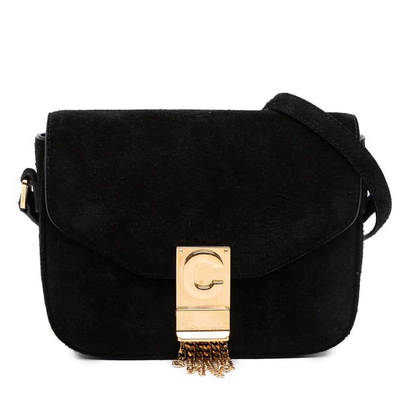Celine Small Suede Pampille C Bag Black Leather Very good condition - Front View