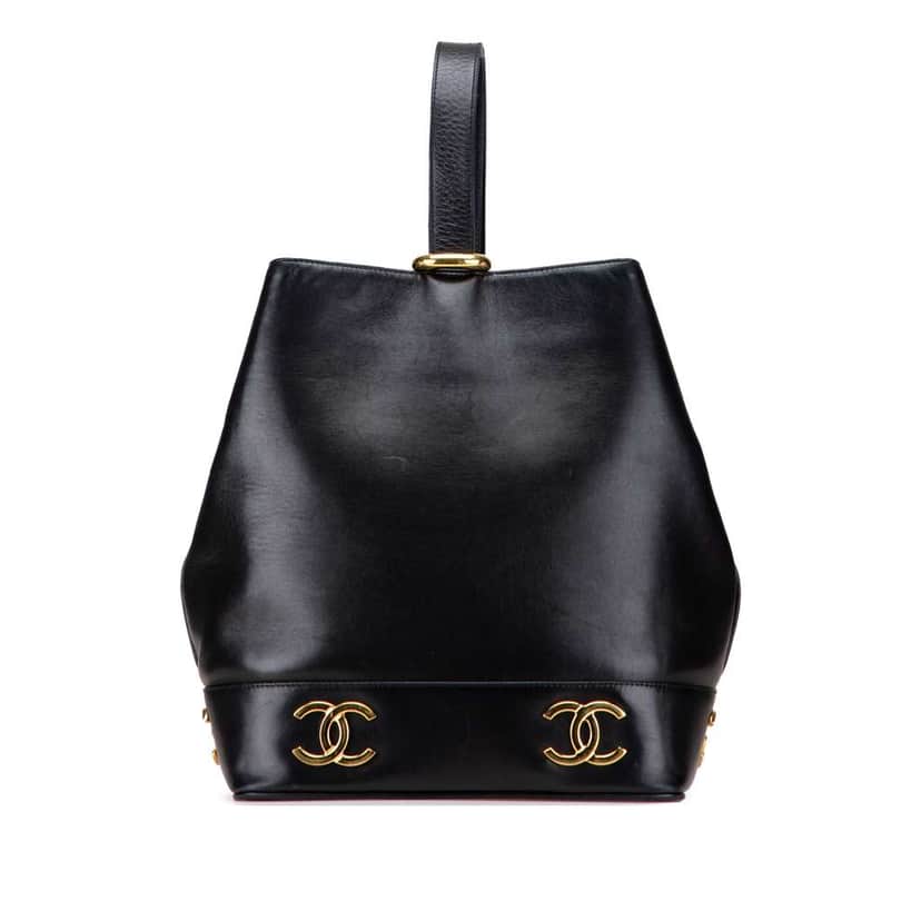Chanel Triple CC Lambskin Bucket Black Leather Good condition - Front View