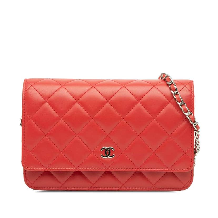 Chanel CC Quilted Lambskin Wallet on Chain Red Leather Good condition - Front View