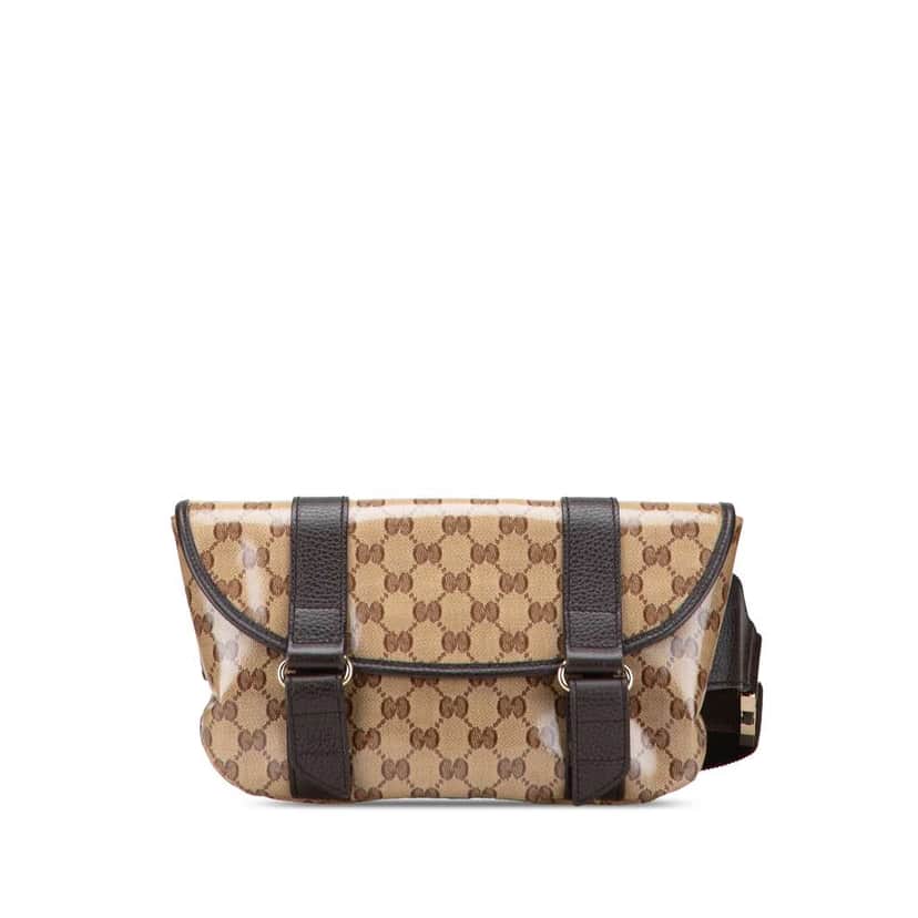 Gucci GG Crystal Belt Bag Brown Canvas Very good condition - Front View