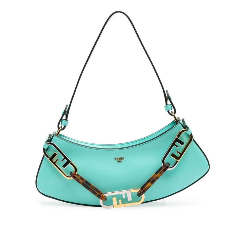 Fendi Leather OLock Swing Satchel Blue Leather Very good condition - Front View