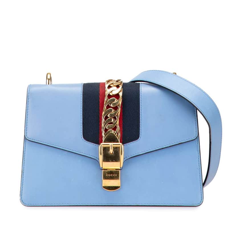 Gucci Small Leather Sylvie Web Satchel Blue Leather Very good condition - Front View