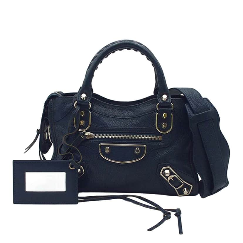 Balenciaga Mini Chevre Motocross Classic Metallic Edge City Satchel Blue Leather Good condition - Front View