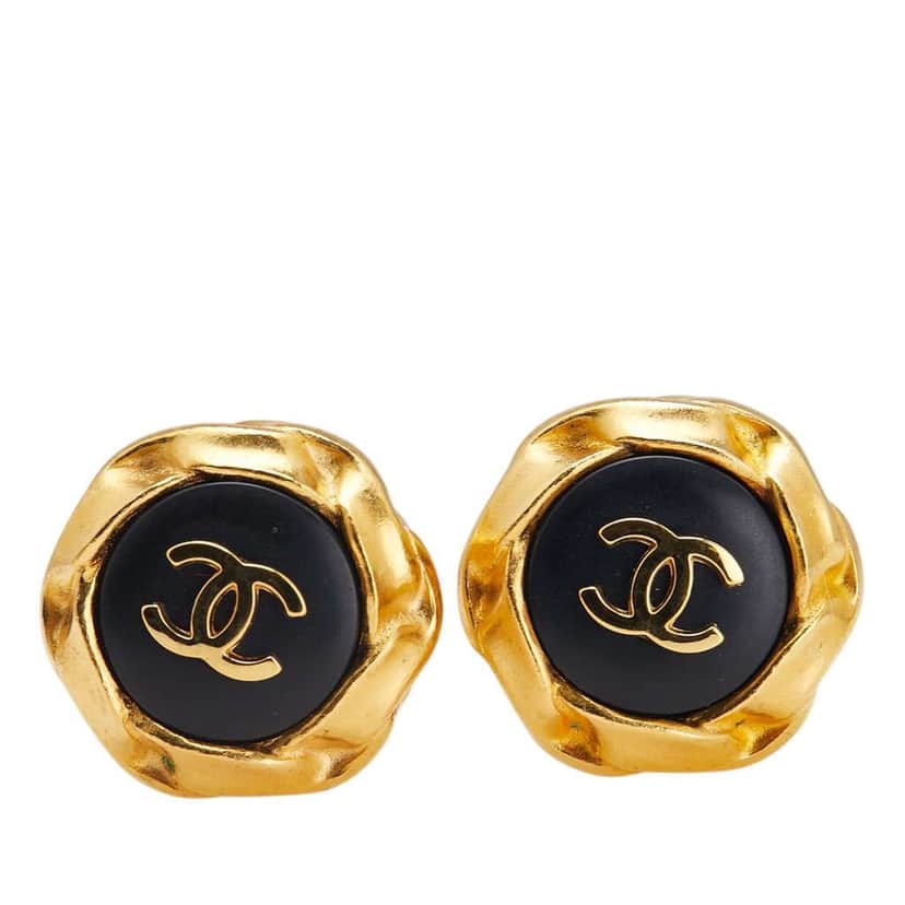 Chanel Gold Plated and Acrylic CC Hexagon Clip On Earrings Gold Metal Good condition - Front View