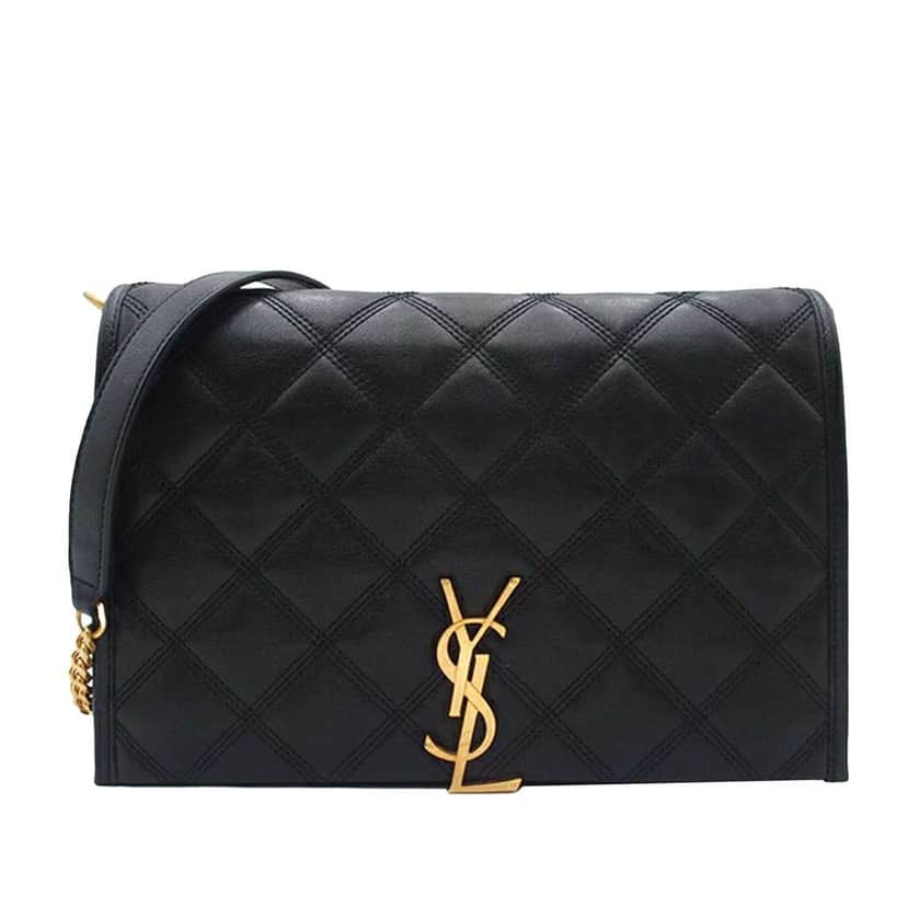 Saint Laurent Mini Quilted Lambskin Becky Chain Shoulder Bag Black Leather Good condition - Front View