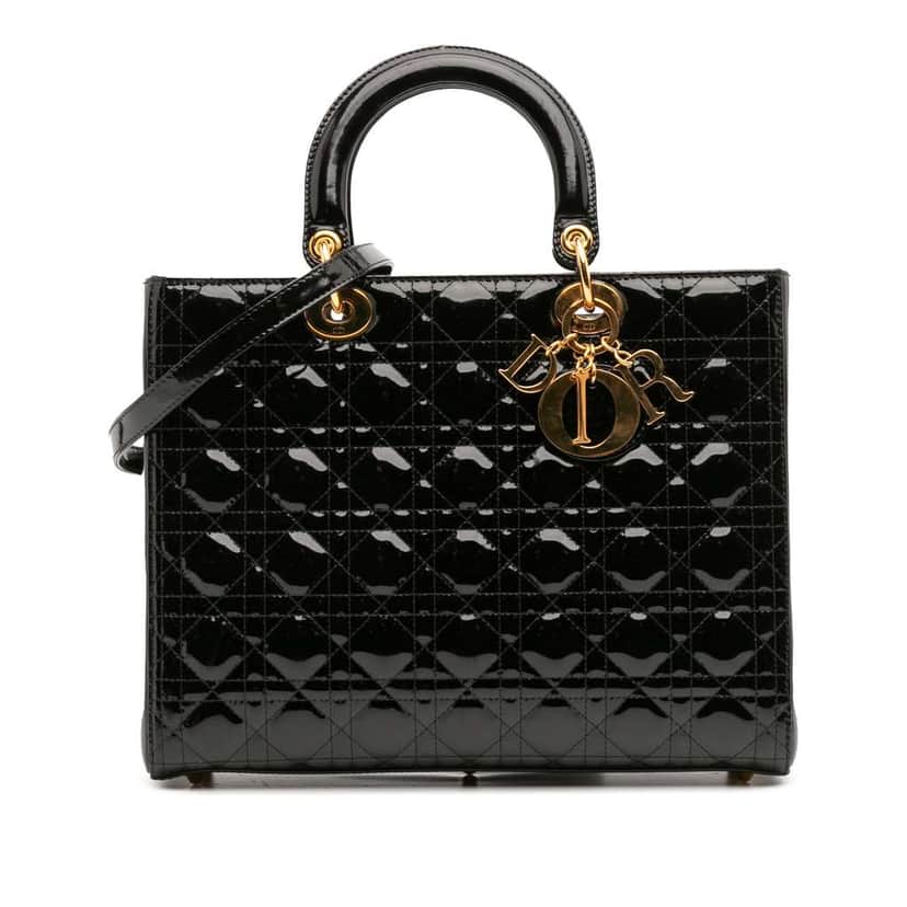 Dior Large Patent Cannage Lady Dior Black Leather Good condition - Front View
