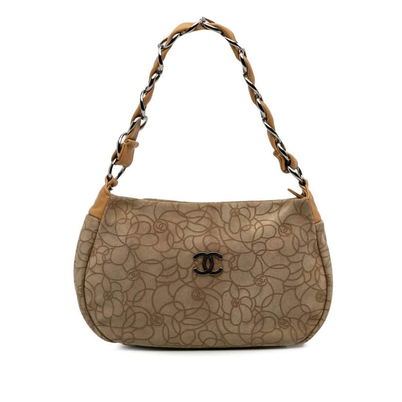 Chanel CC Suede Camellia Hobo Brown Leather Good condition - Front View