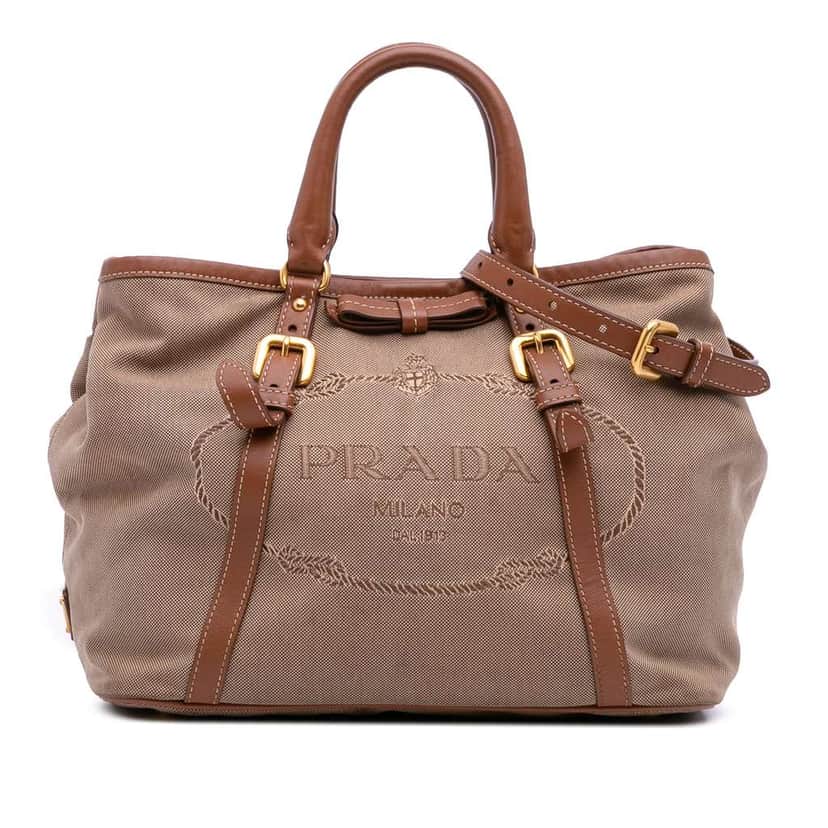 Prada Canvas Canapa Logo Satchel Brown Canvas Good condition - Front View