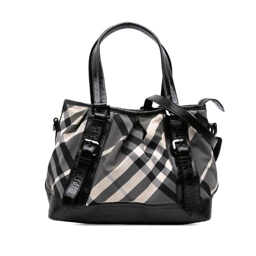 Burberry Beat Check Nylon Lowry Satchel Grey Good condition - Front View