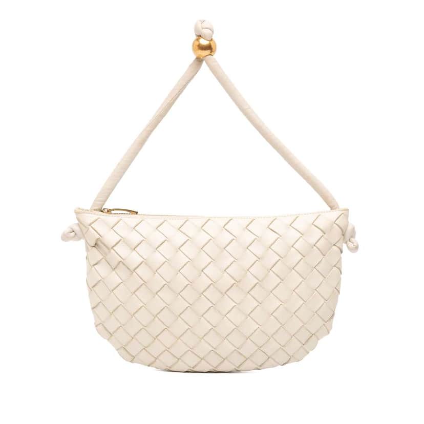 Bottega Veneta Small Lambskin Intrecciato Turn Pouch White Leather Good condition - Front View