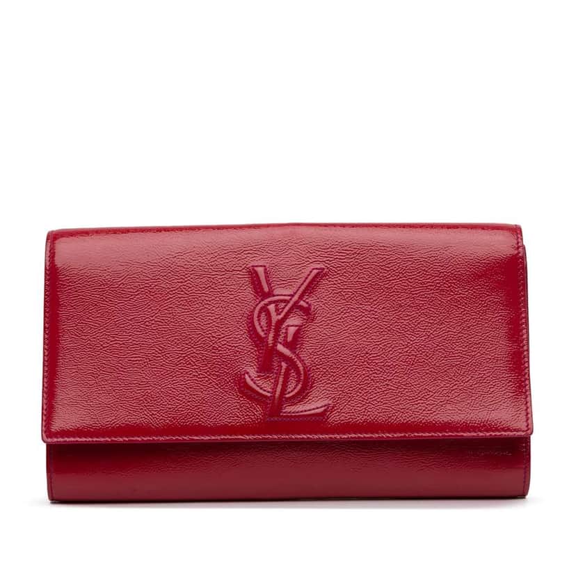 Saint Laurent Large Textured Patent Belle De Jour Clutch Pink Leather Good condition - Front View