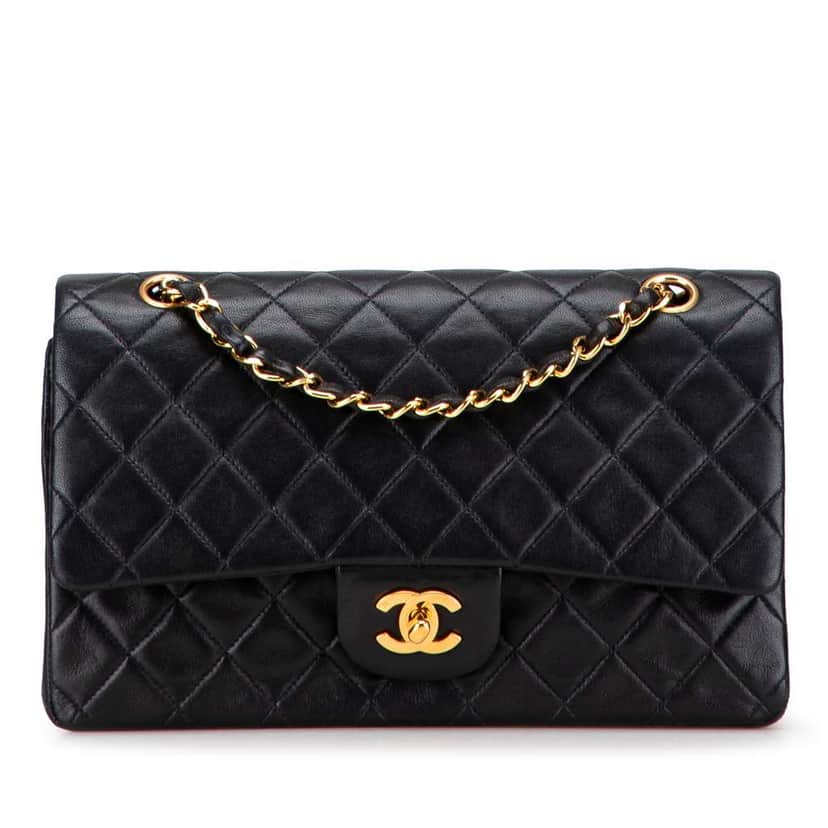 Chanel Medium Classic Lambskin Double Flap Black Leather Good condition - Front View