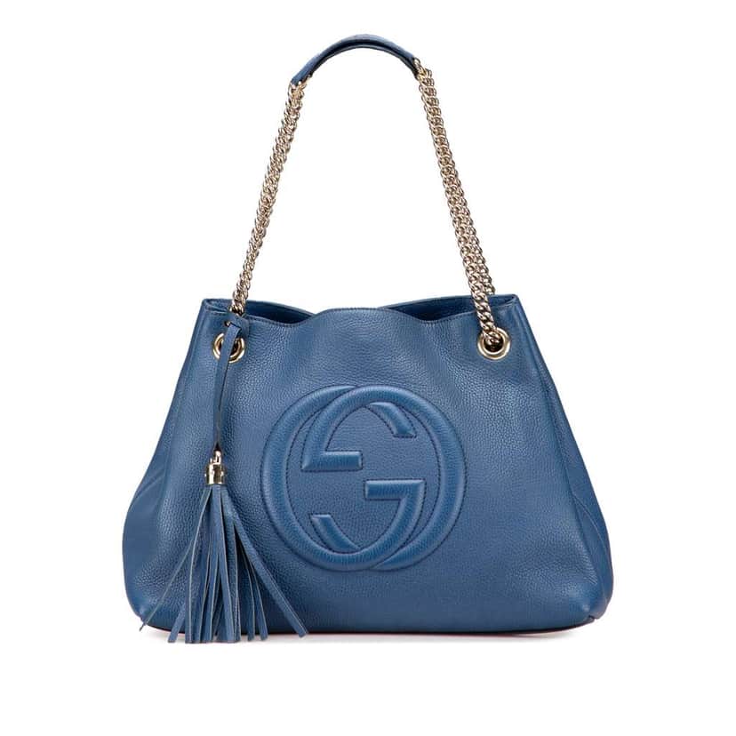Gucci Medium Leather Soho Chain Tote Blue Leather Good condition - Front View