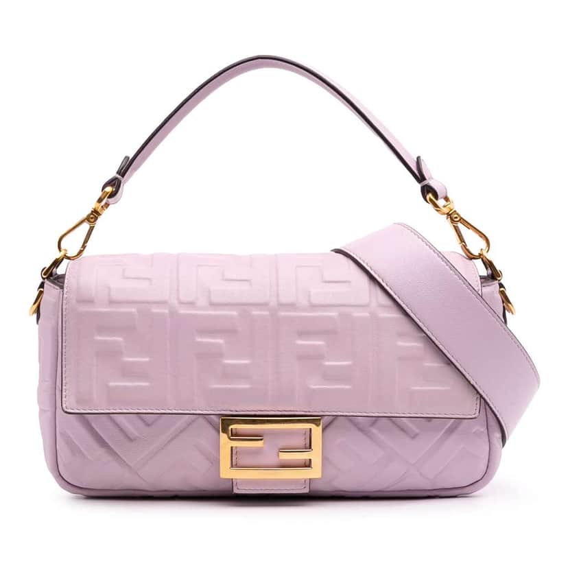 Fendi Medium Leather Embossed FF Baguette Satchel Pink Leather Good condition - Front View