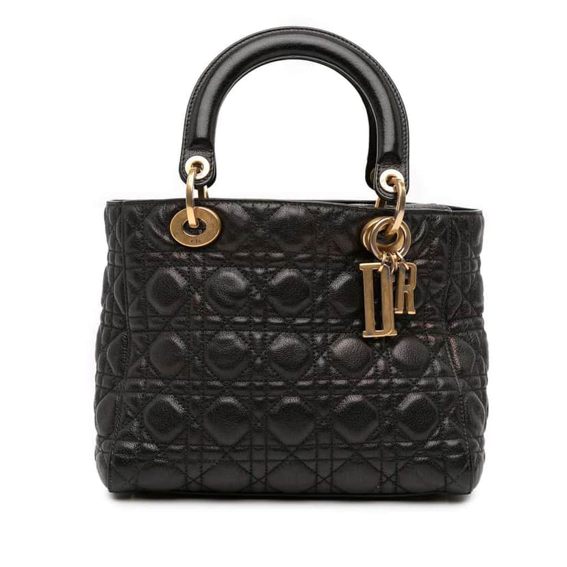 Dior Medium Grained Calfskin Cannage Supple Lady Dior Black Leather Good condition - Front View