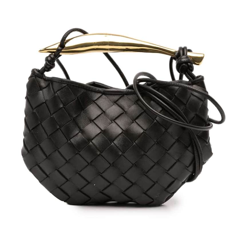 Bottega Veneta Baby Lambskin Intrecciato Sardine Black Leather Good condition - Front View