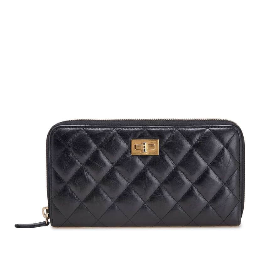 Chanel Reissue 2.55 Quilted Aged Calfskin Zip Around Wallet Black Leather Good condition - Front View