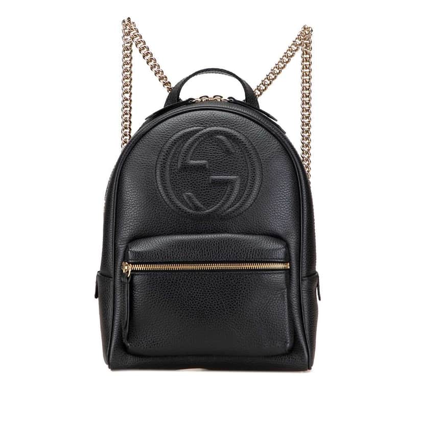 Gucci Pebbled Calfskin Soho Chain Backpack Black Leather Good condition - Front View