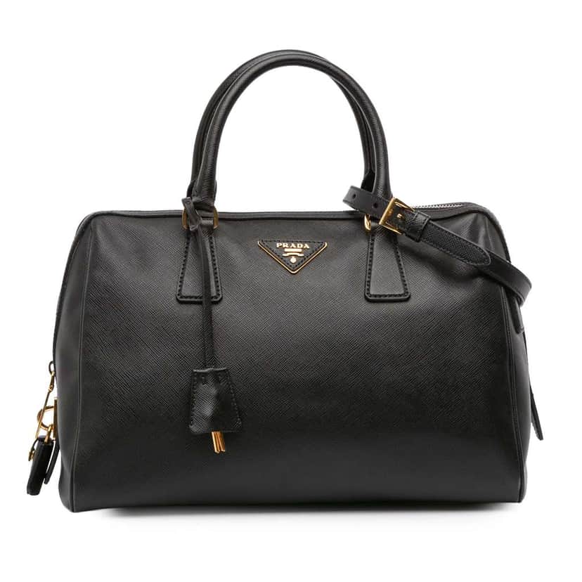 Prada Saffiano Lux Convertible Bowler Bag Black Leather Good condition - Front View