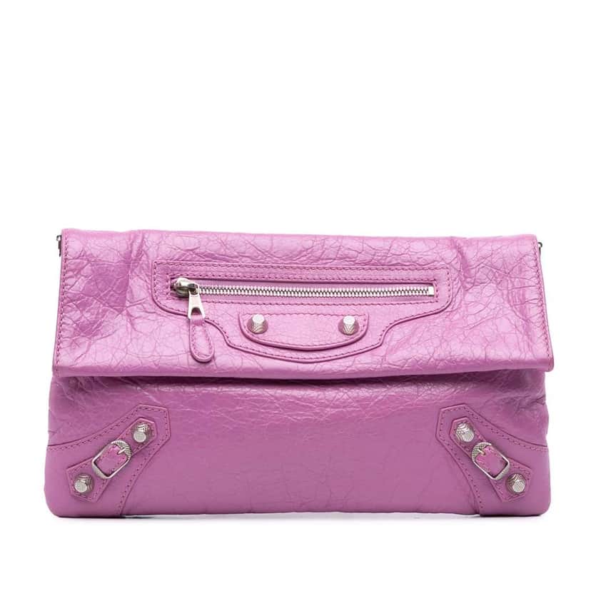 Balenciaga Lambskin Motocross Giant 12 Envelope Clutch Pink Leather Good condition - Front View