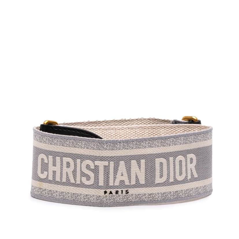 Dior Embroidered Canvas Logo Bag Strap Grey Canvas Very good condition - Front View