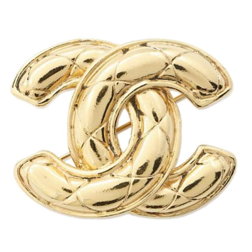Chanel Gold Plated CC Quilted Brooch Gold Metal Good condition - Front View