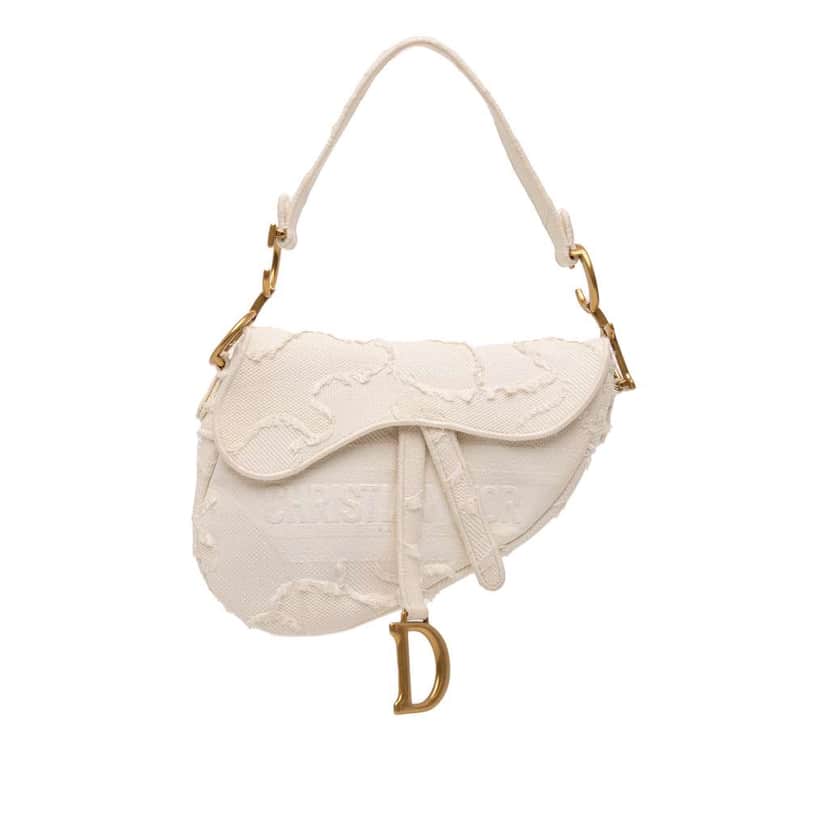 Dior Mini Canvas Embroidered Camouflage Saddle Bag White Canvas Good condition - Front View