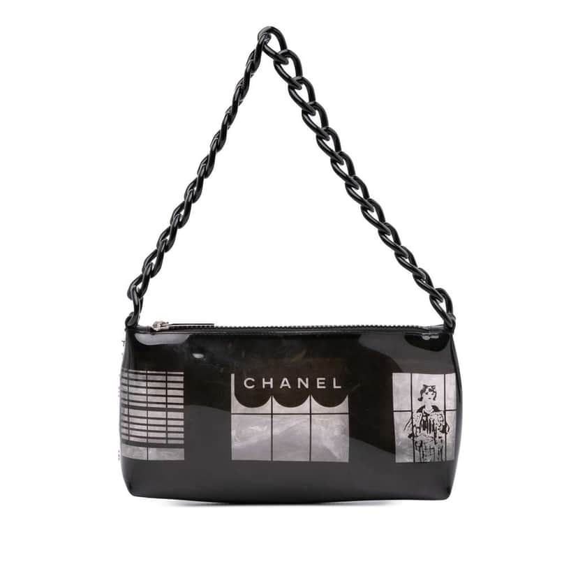 Chanel Vinyl Coco Window Pochette Black Good condition - Front View