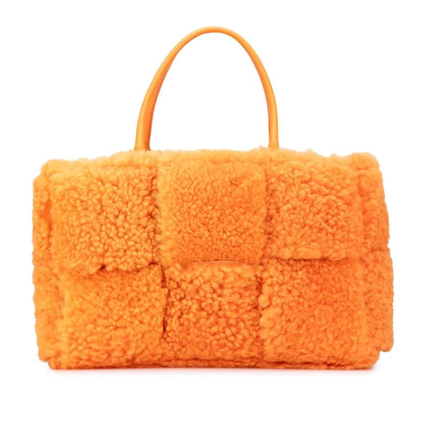 Bottega Veneta Small Shearling Intrecciato Arco Tote Orange Good condition - Front View