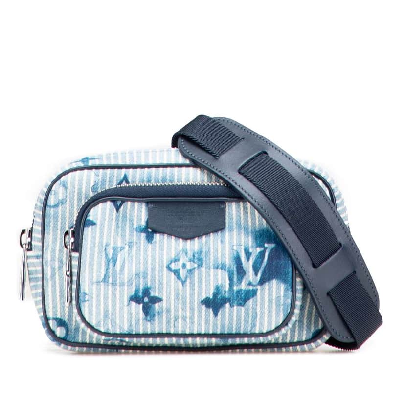 Louis Vuitton Monogram Denim Watercolor Hickory Stripes Outdoor Pouch Blue Denim Good condition - Front View