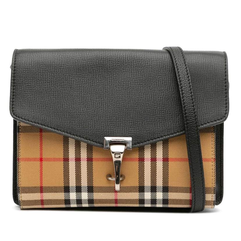 Burberry Small Leather and House Check Canvas Derby Macken Crossbody Black Canvas Good condition - Front View