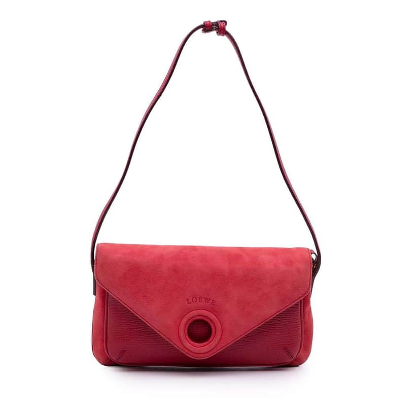 Loewe Suede and Leather Shoulder Bag Red Leather Good condition - Front View