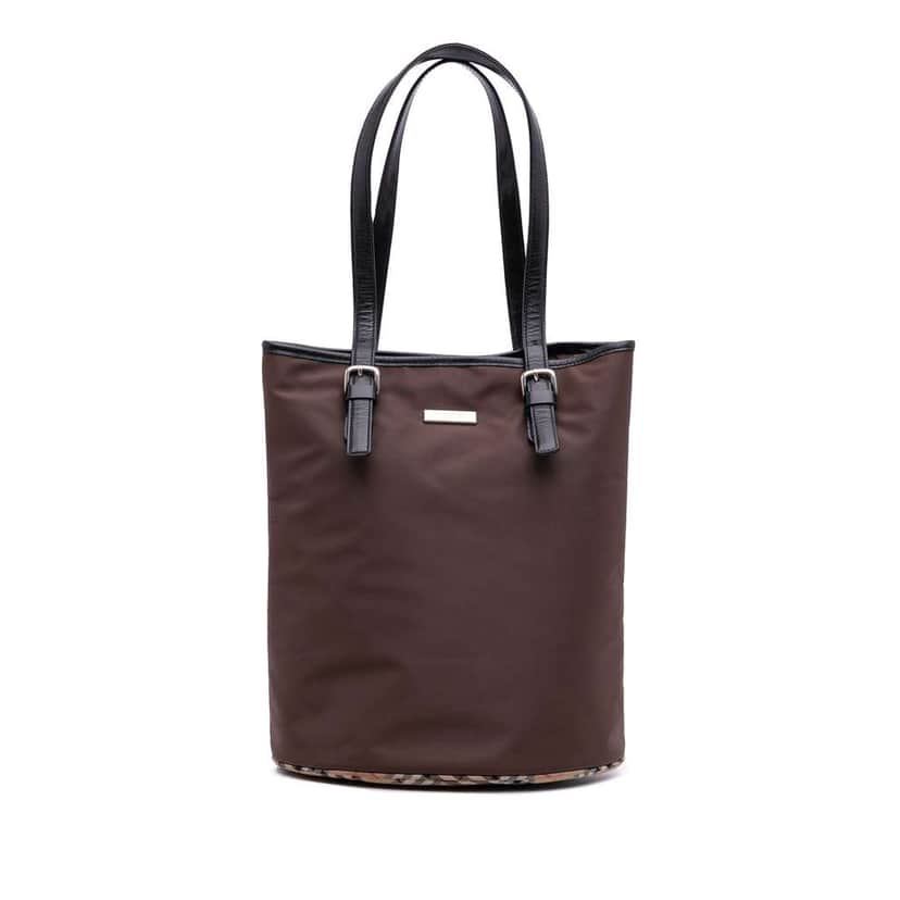Burberry Nova Check Trimmed Nylon Tote Brown Good condition - Front View