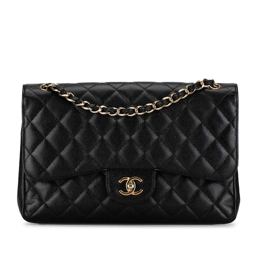 Chanel Jumbo Classic Caviar Double Flap Black Leather Good condition - Front View
