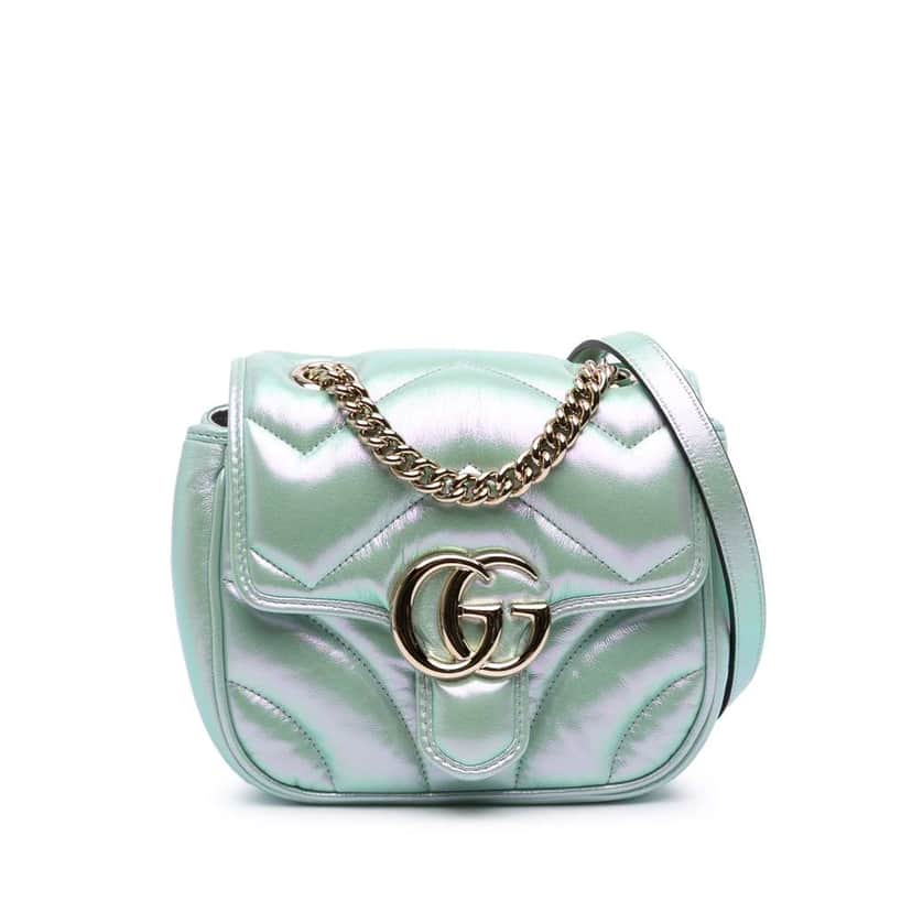 Gucci Mini GG Marmont Matelasse Iridescent Leather Flap Crossbody Green Leather Good condition - Front View