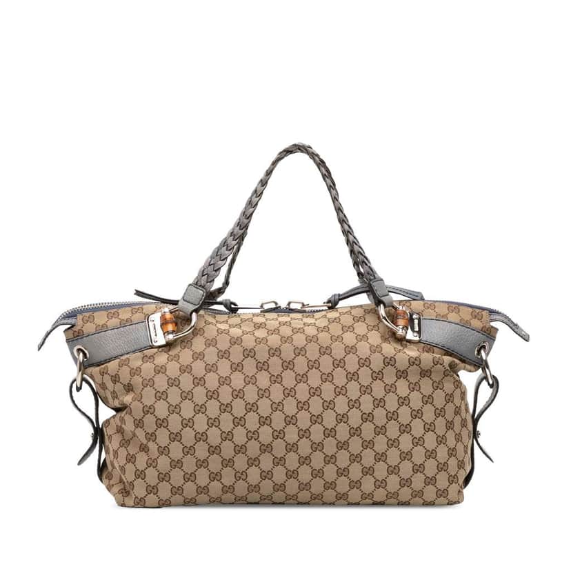 Gucci Medium GG Canvas Bamboo Bar Tote Brown Canvas Good condition - Front View