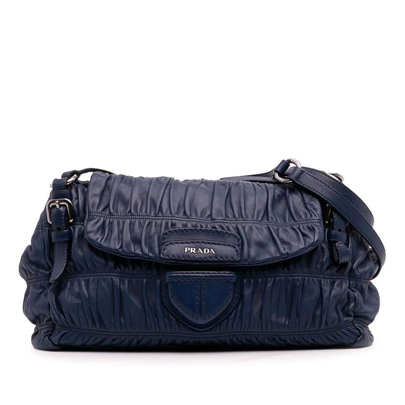 Prada Nappa Gaufre Shoulder Bag Blue Leather Good condition - Front View