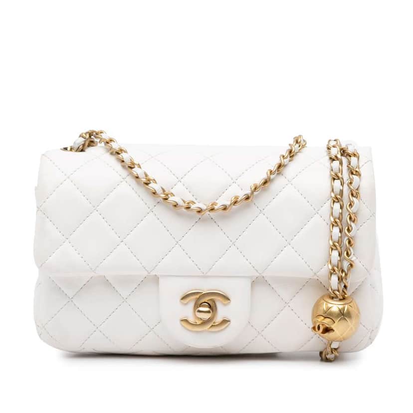 Chanel Mini Rectangular Lambskin Pearl Crush Flap White Leather Good condition - Front View