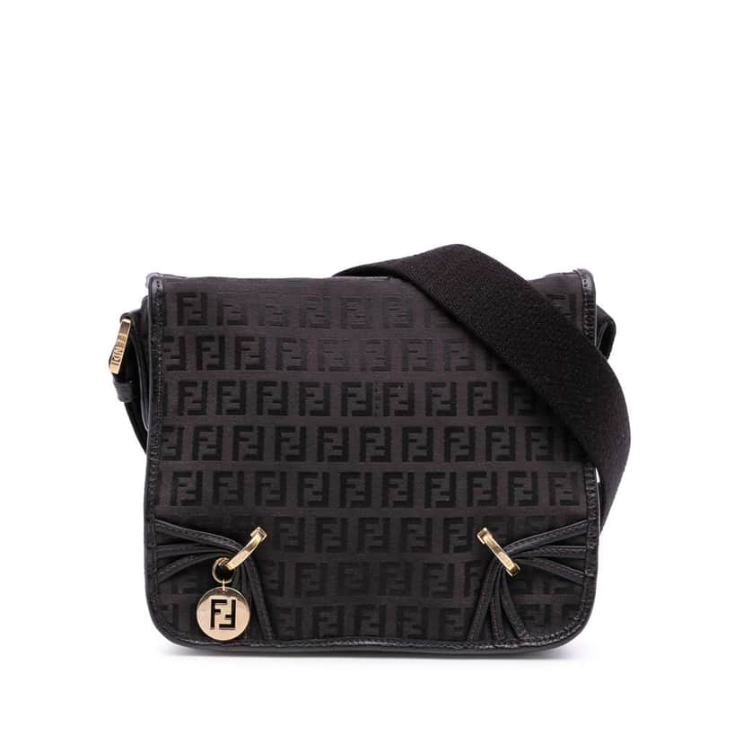 Fendi Small Zucchino Canvas F Charm Crossbody Brown Canvas Good condition - Front View