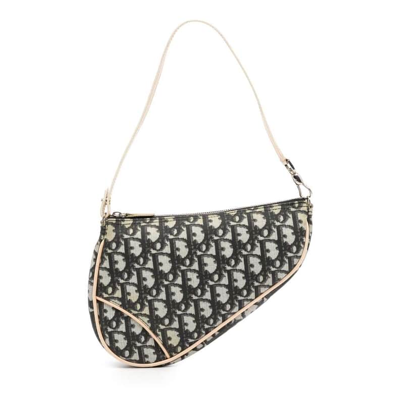 Dior Mini Diorissimo Coated Canvas Saddle Pochette Black Canvas Good condition - Front View