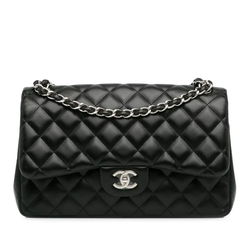 Chanel Jumbo Classic Lambskin Double Flap Black Leather Good condition - Front View