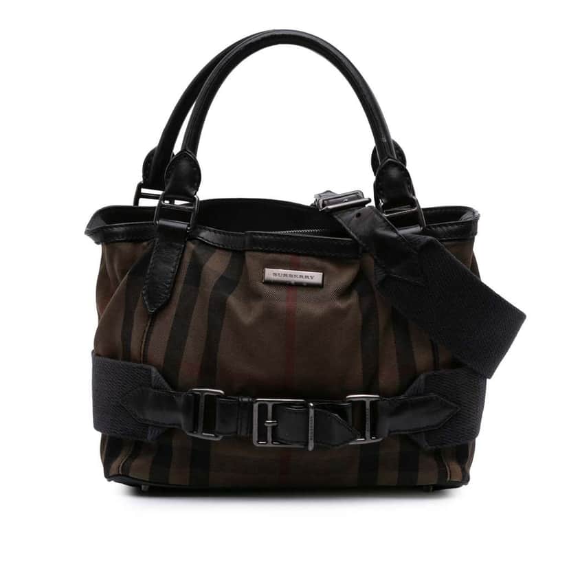 Burberry House Check Canvas and Leather Parsons Satchel Brown Canvas Good condition - Front View