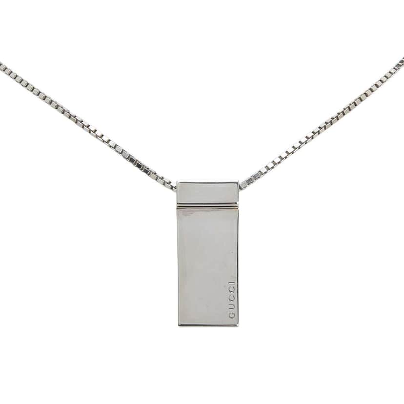 Gucci Sterling Silver Logo Plate Pendant Necklace Silver Silver Good condition - Front View