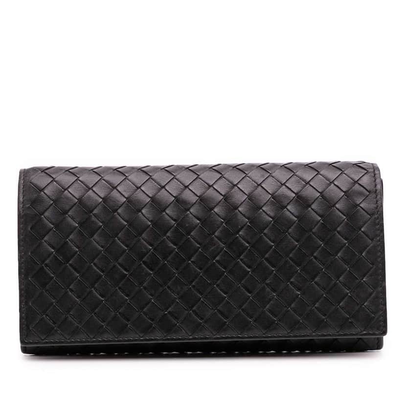 Bottega Veneta Nappa Intrecciato Long Wallet Black Leather Good condition - Front View