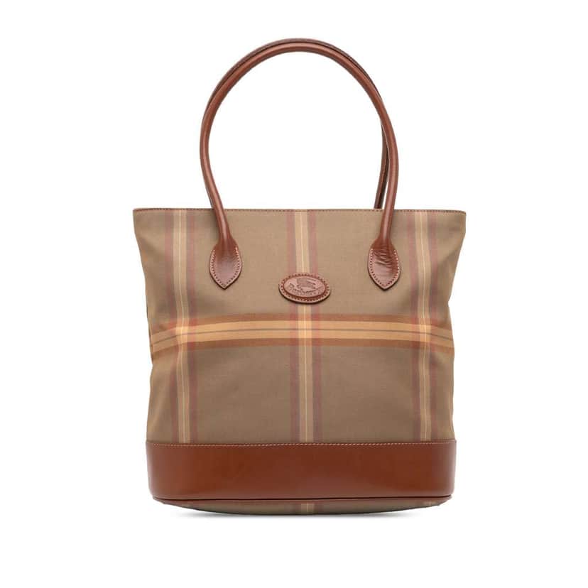 Burberry Vintage Check Canvas Bucket Bag Brown Canvas Good condition - Front View